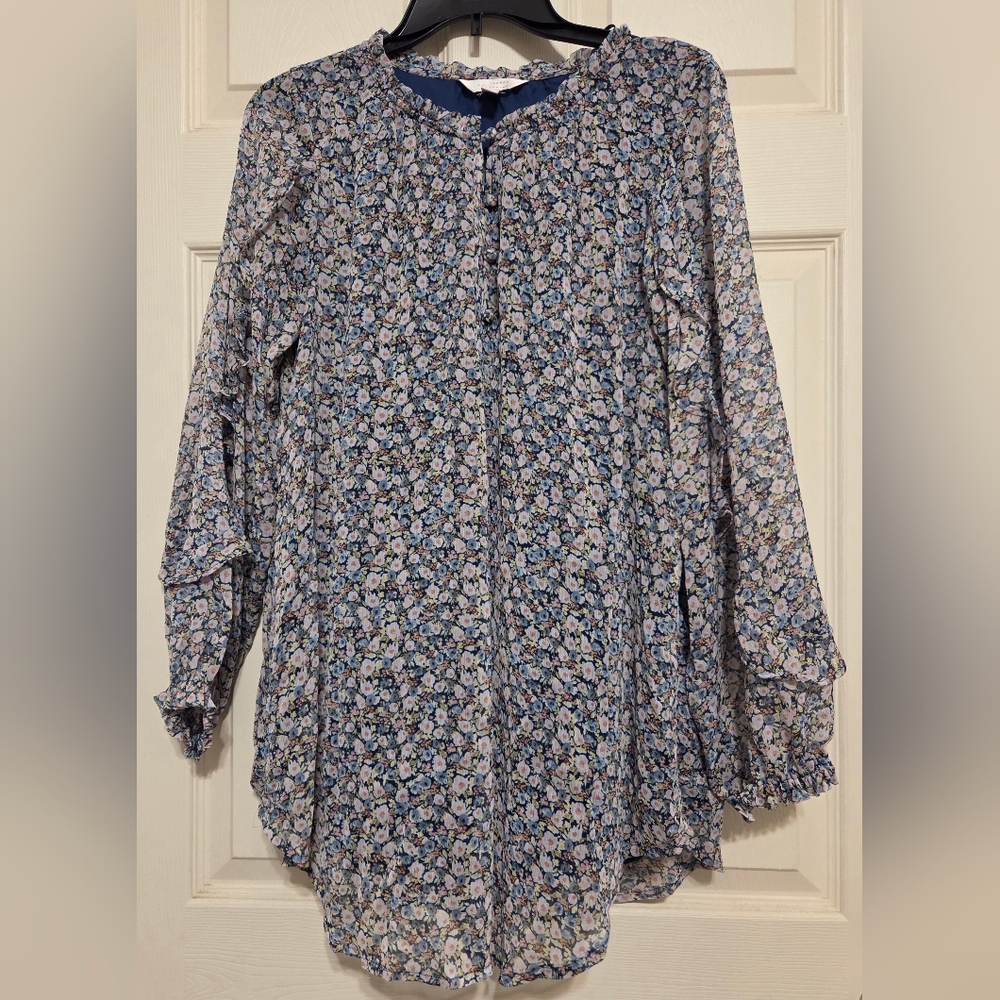 LC Lauren Conrad Long Sleve Lined Sheer Floral Blouse. Size M
